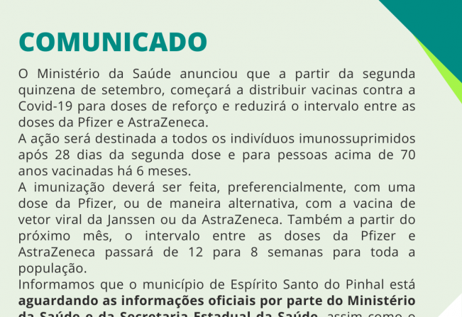 Comunicado Ministério da Saúde