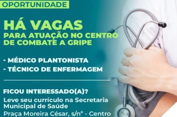 HÁ VAGAS PARA ATUAÇÃO NO CENTRO DE COMBATE A GRIPE