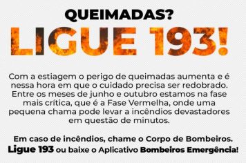 Em caso de queimadas, ligue para o Corpo de Bombeiros através do 193 ou baixe o aplicativo Bombeiros Emergência 