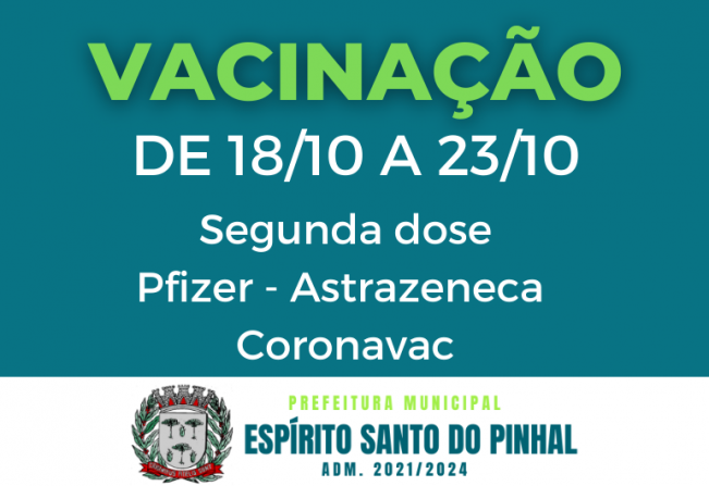 Calendário de vacinação da segunda dose contra a Covid-19.