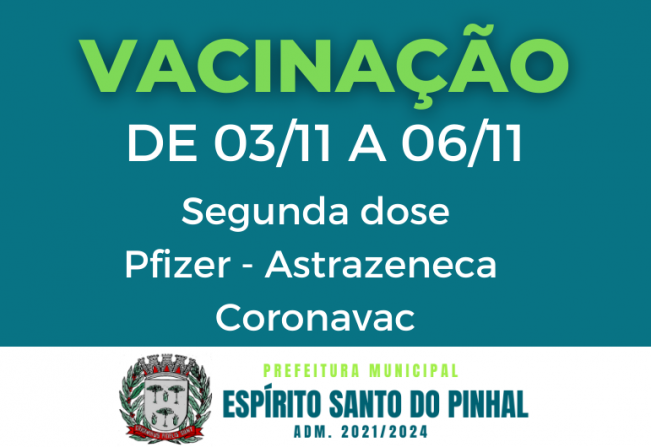Calendário de vacinação da segunda dose contra a Covid-19.