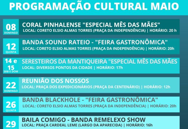 CONFIRA A PROGRAMAÇÃO CULTURAL DO MÊS DE MAIO